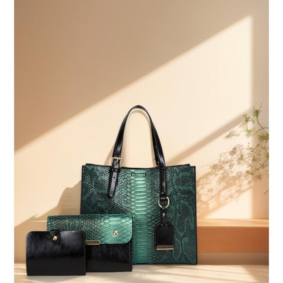 Women’s green 3 Pcs Crocodile Pattern Satchel Set | Stylish Tote & Purse Bags - Picture 6 of 6